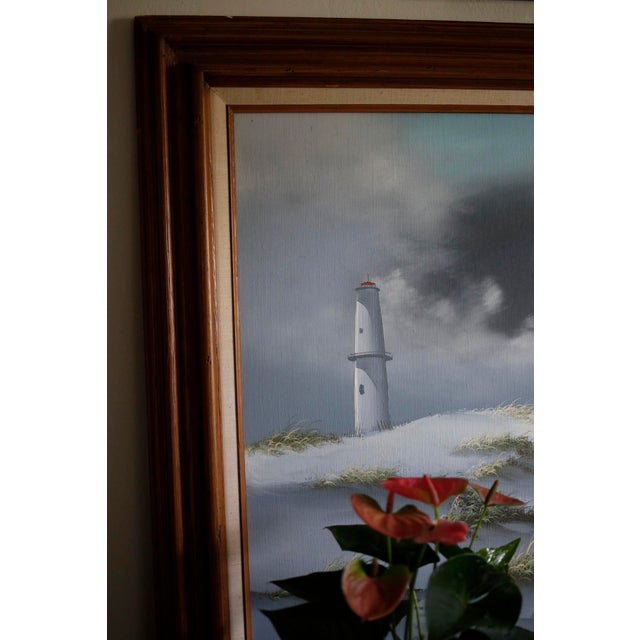 Mid-Century Moody Coastal Seascape Framed Oil Painting - Signed Daniel For Sale - Image 11 of 11