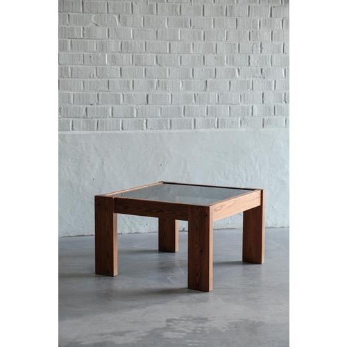 Vintage Spanish Craftsmanship: Square Pine Side Table from the 1970s Constructed from solid pine wood, this side table...