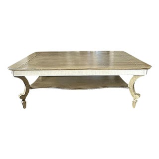 Coffee Table With Two Tiers/Shelf and Fabric Accents in a Pottery Barn Style Finish For Sale