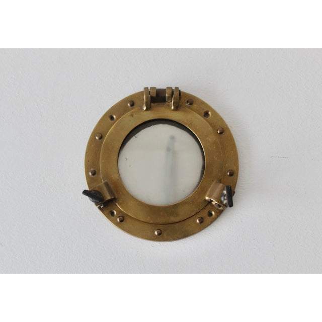 Hollywood Regency Vintage Small Scale Nautical Brass Port Hole Mirror Hollywood Regency For Sale - Image 3 of 10