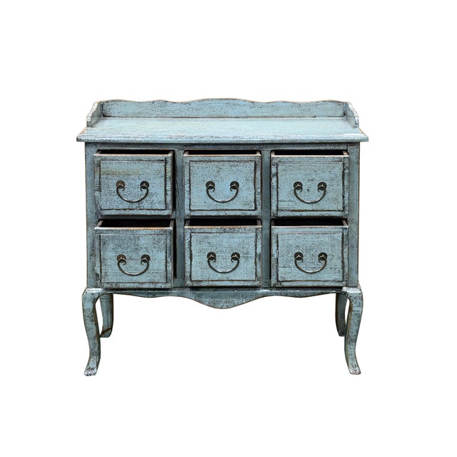 Distressed Pale Blue Curved Legs 6 Drawers Dresser Credenza Side Table For Sale - Image 9 of 16