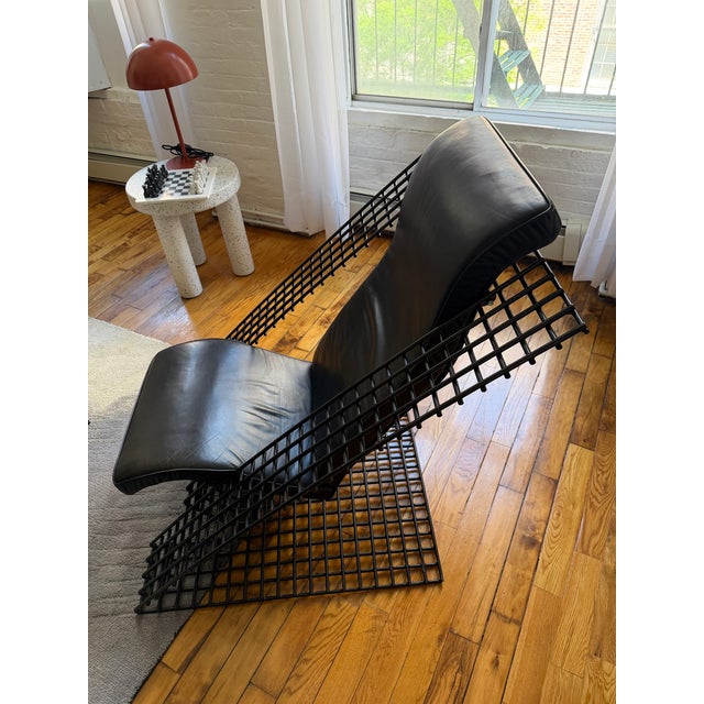 1980s 80s Postmodern Leather Cantilever Wire Lounge Chair & Ottoman For Sale - Image 5 of 8