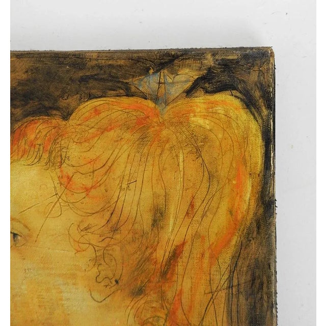 Mid-Century Modern Mid 20th Century Modernist Portrait Painting of Young Woman For Sale - Image 3 of 8