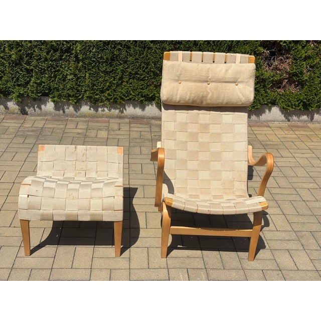 Set of Lounge Chair and Ottoman by Bruno Mathsson, 1970s, in Very Good conditions. Designed 1970 to 1979 This piece has an...
