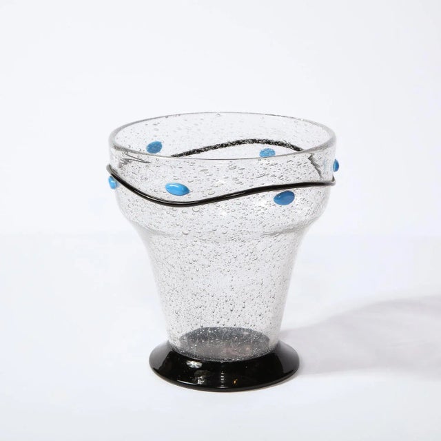 Art Deco Handblown Vase W/ Blue Ovoid & Black Curvilinear Detailing Signed Daum For Sale - Image 12 of 12