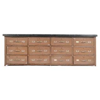 Brown Cabinet with Wooden Top and Metal Drawers For Sale