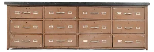 Brown Cabinet with Wooden Top and Metal Drawers