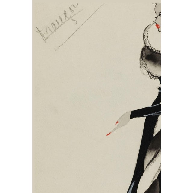 Not Yet Made - Made To Order Vintage French Fashion Art Print – Black Fur-Trim Coat Illustration, 12" X 18" For Sale - Image 5 of 9