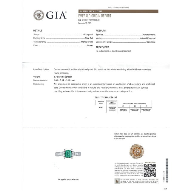 Modern Late 20th Century Gia Colombian No Oil Emerald & 0.18ct Diamond Platinum Ring Size 6 For Sale - Image 3 of 18