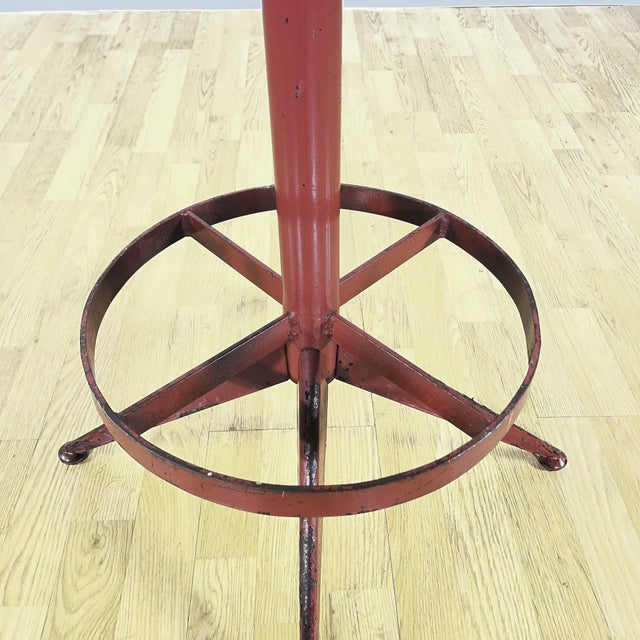 Metal Industrial Swivel Stool in Red Painted Metal and Wood Seat, 1950s For Sale - Image 7 of 9