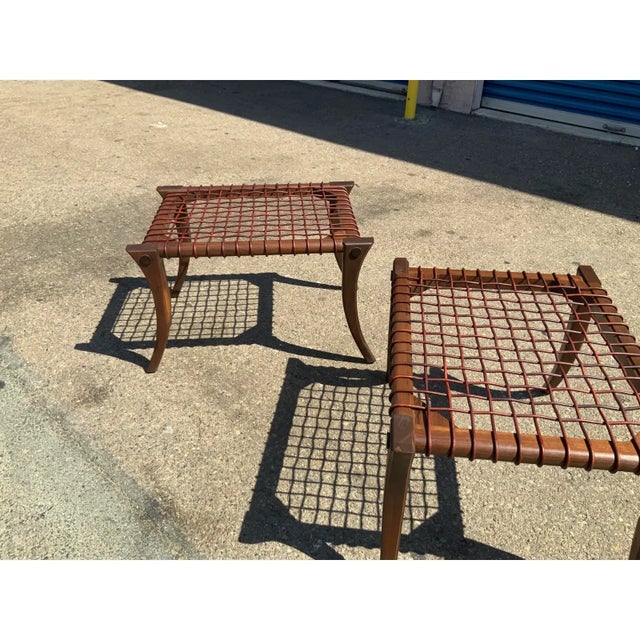Mid-Century Modern Vintage Solid Walnut Klismos Ottomans For Sale - Image 3 of 5