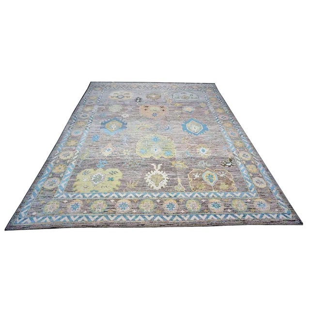 21st Century Turkish Oushak 10X13 Slate Blue & Dark Oak Handmade Area Rug #1144093
