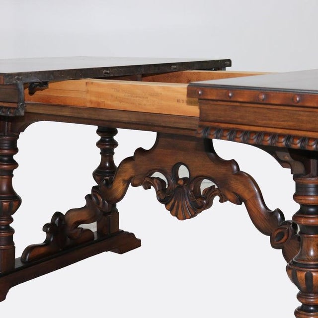 Antique Berkey and Gay Kittinger School Carved Walnut Trestle Table C1930 For Sale - Image 6 of 18