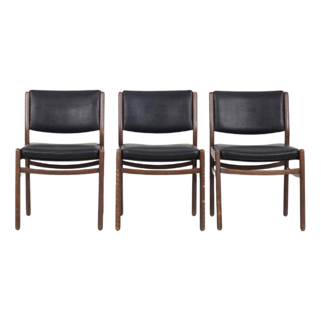 Wooden Chairs with Leatherette Upholstery, Italy, 1960s, Set of 3 For Sale