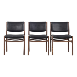 Wooden Chairs with Leatherette Upholstery, Italy, 1960s, Set of 3