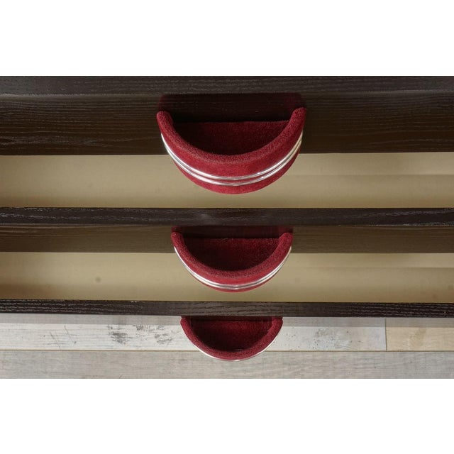 Poltrona Frau Vintage Black Wooden and Strawberry Pink Velvet Chest of Drawers from Poltrona Frau, 1970s For Sale - Image 4 of 10