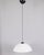 Pendant lamp with hemispherical diffuser in white plastic and upper support in black plastic, designed by Martinelli Luce,...