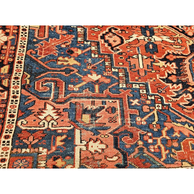 Persian Vintage Persian Heriz Serapi Rug, Hand-Knotted Wool, Geometric Pattern, Rust-Red & Blue, 7x10 For Sale - Image 3 of 18