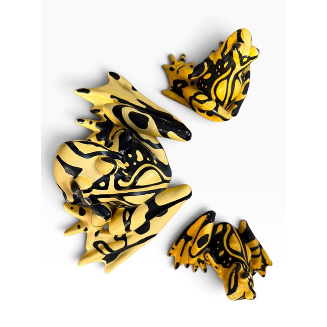 Vintage 2003 Set of 3 Yellow & Black Frog Figurines Sculptures For Sale - Image 4 of 12