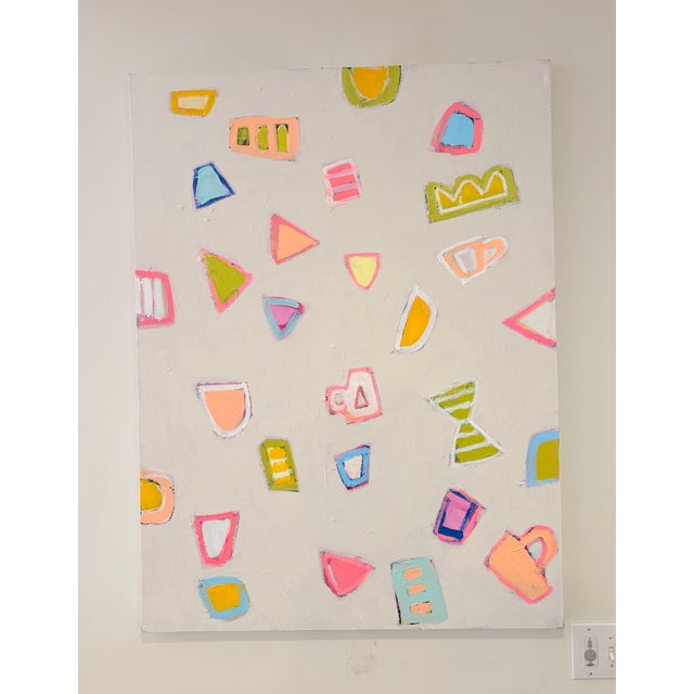 Acrylic and mixed media on canvas, 48 x 36 x 1.5. Signed on the verso. Edges painted the same creamy warm white as the...