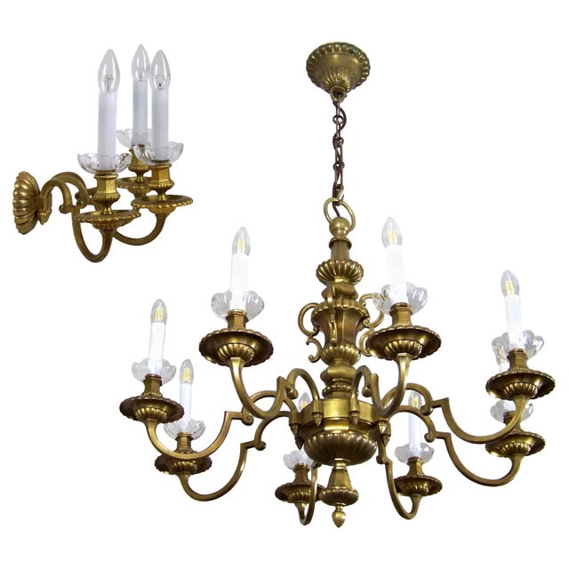 Brass Chandelier & Wall Light, 1900 For Sale - Image 15 of 15