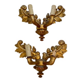 19th Century French Pair of Charles X Gilded Wood Antique Sconces For Sale