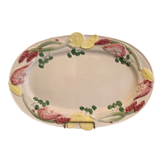 Vintage Fitz & Floyd Shrimp, Lemons, Asparagus, Large Serving Platter For Sale