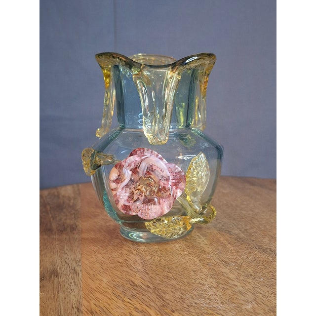 Rare Stevens & Williams Manganese Uranium Glass Bud Vase Applied Rose and Rigaree Feet C 1880 For Sale - Image 10 of 18