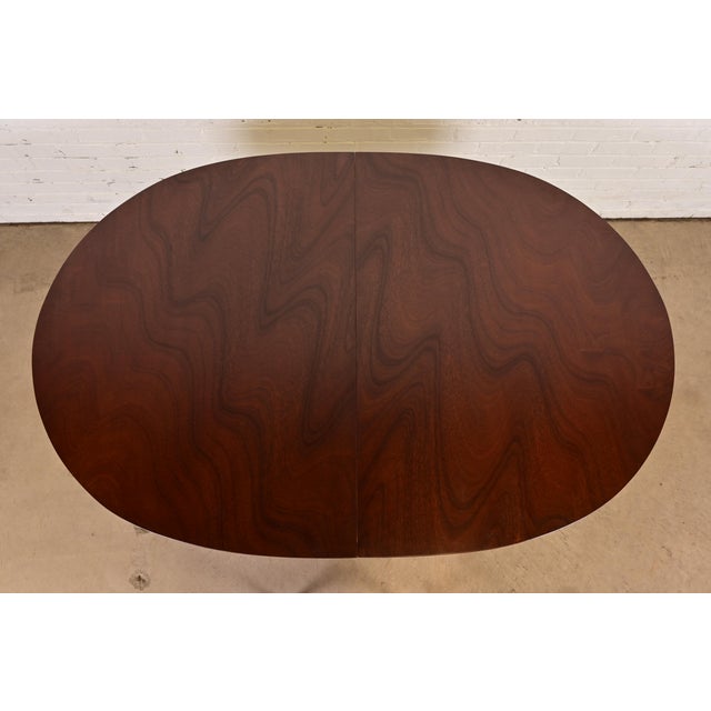 Mid 20th Century Baker Furniture Style Georgian Carved Mahogany Pedestal Extension Dining Table, Newly Refinished For Sale - Image 5 of 13