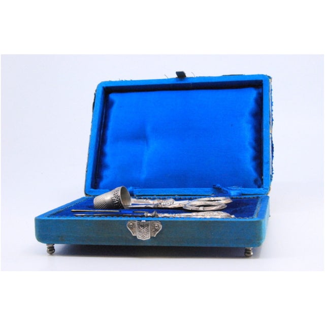 Five-Piece Silver Sewing Set in Original Case, Set of 5 For Sale - Image 3 of 7