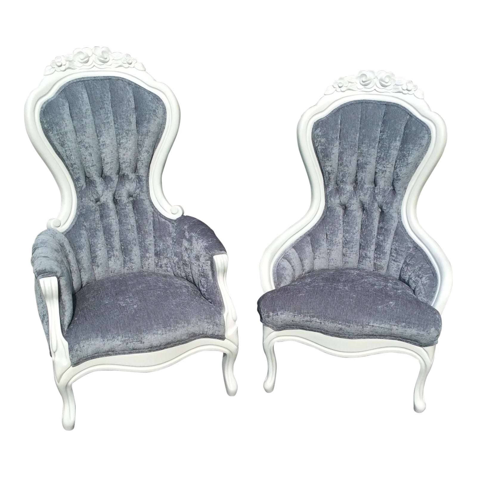 Blue Crushed Velvet Victorian Chairs a Pair Chairish