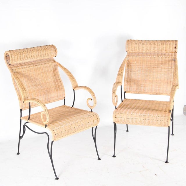 Wicker and Blackened Iron Armchairs, 1990s, Set of 2 For Sale - Image 14 of 18