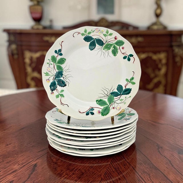 A set of ten mid-nineteenth-century French faïence dessert plates in the Fraise pattern by Lebeuf, Milliet et Cie for...
