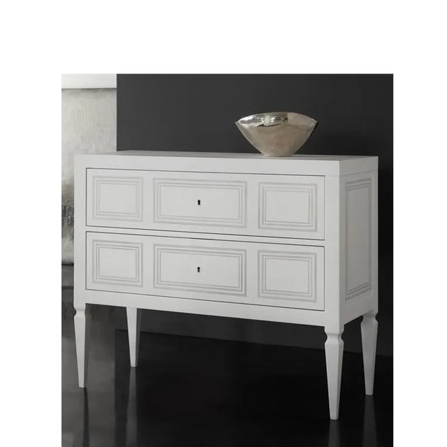 Traditional Modern History Milan Commode - White Linen With Grey Accent For Sale - Image 3 of 3