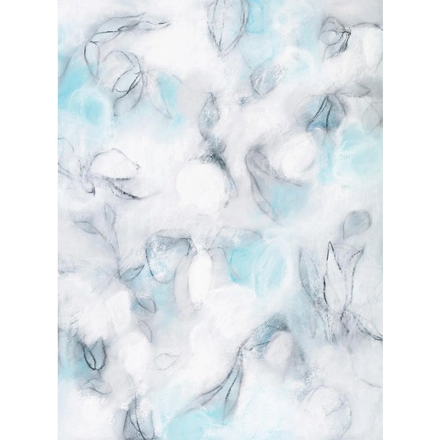 Float No.8 - Textured Abstract Contemporary Drawing on Paper in Soft Blues For Sale