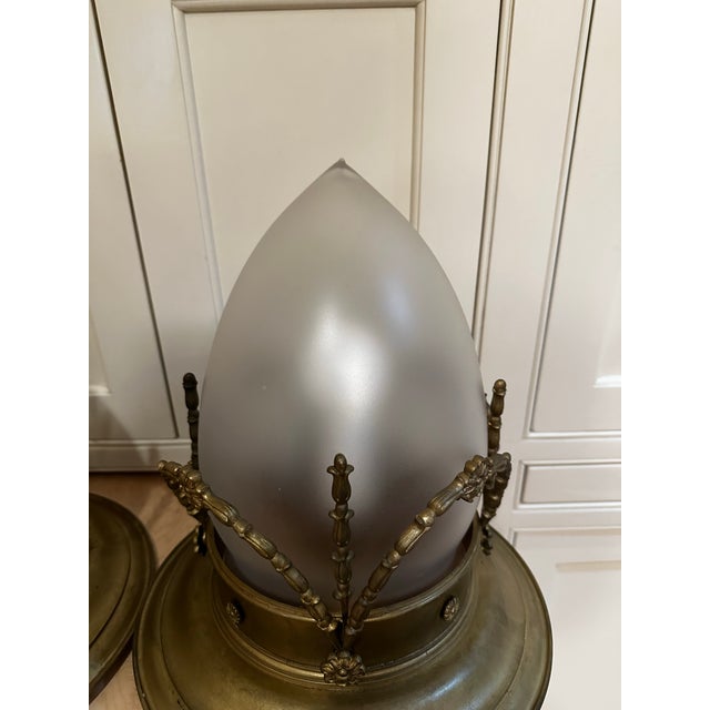 Pair of Large Vintage Brass and Glass Ceiling Fixtures For Sale In New York - Image 6 of 7