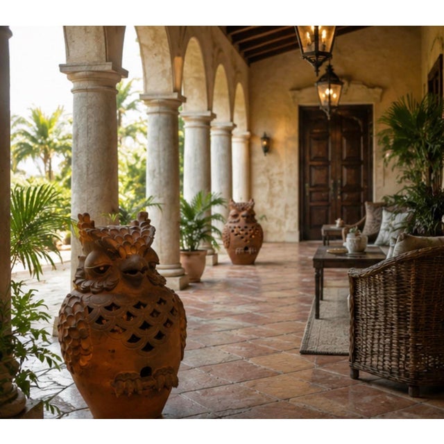 Sienna A Pair of Vintage Italian Style Terracotta Owl Garden Statues & Lanterns For Sale - Image 8 of 12