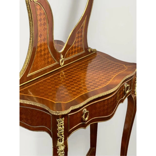 Late 19th Century French Ormolu-Mounted Kingwood and Parquetry Vanity Dressing Table For Sale - Image 11 of 12