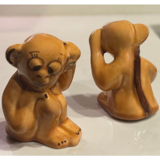 Mid 20th Century Trompe-L’Oeil Ceramic Cheeky Monkey Salt and Pepper Shakers For Sale - Image 9 of 9