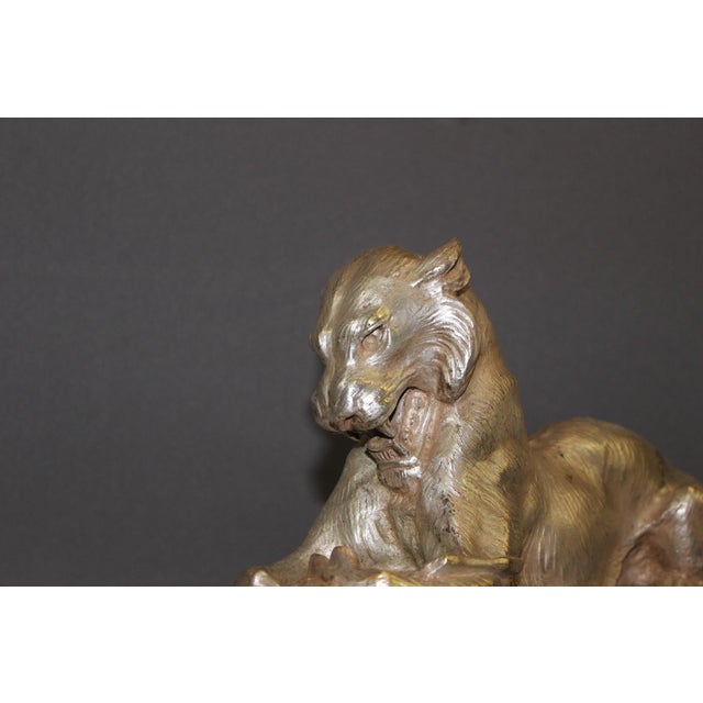 Metal Silver-Plated Bronze Lioness, 1930s For Sale - Image 7 of 16