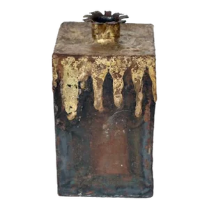 Paul Evans Style Brutalist Iron & Brazed Brass Drip Square Vase, 1970