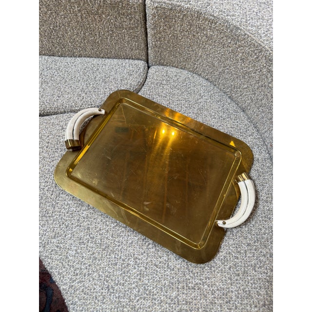 Metal Italian Mid-Century Brass Serving Tray With Tusk Handles, 1970s For Sale - Image 7 of 7