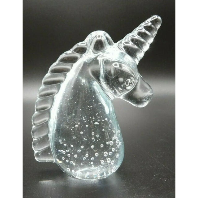 Transparent 1970s Whimsical Horse Clear Crystal Controlled Bubbles Solid Glass Unicorn Figurine For Sale - Image 8 of 8