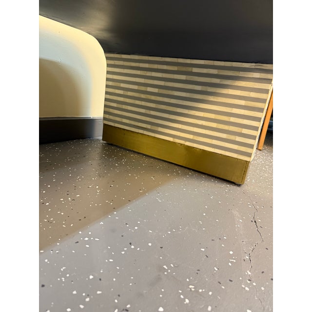 White Custom Modernist Grey and White Bone Inlaid Waterfall Cocktail/Coffee Table For Sale - Image 8 of 9