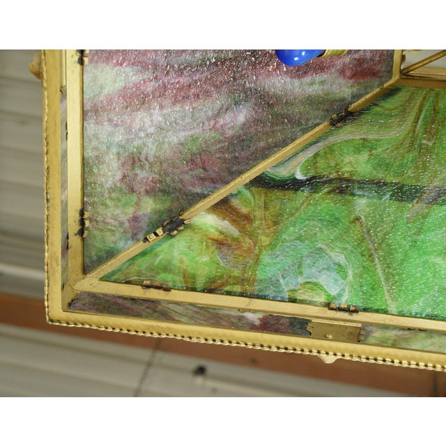 Mid 20th Century Arts & Crafts Figural Stained Glass Rectangular Brass Pendant Light For Sale - Image 14 of 14