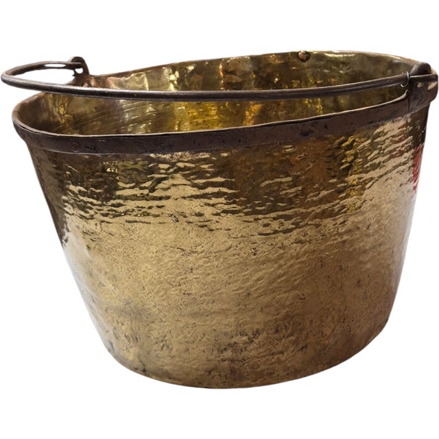 Mid 19th Century Mid 19th Century Exceptional Hand-Forged Brass Kettle 14.5" Dia For Sale - Image 5 of 6