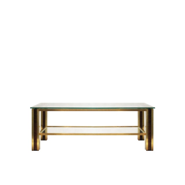 Mid-Century Table with Brass and Wood Structure, France, 1970s For Sale - Image 3 of 8