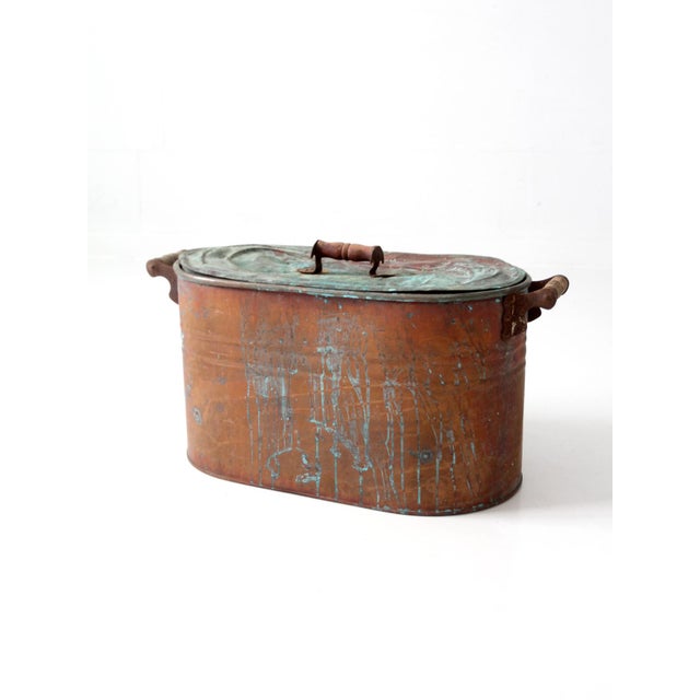 Antique Copper Wash Boiler With Lid For Sale - Image 11 of 17