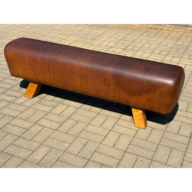 Vintage Leather Ottoman, 1940s For Sale - Image 6 of 8