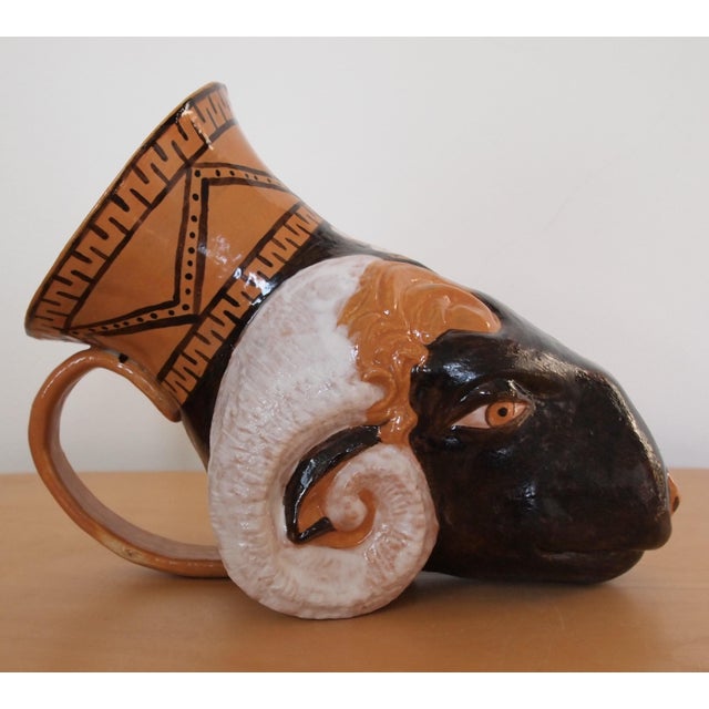 -Original ROBERTO LUGO RHYTON Ram Head Cup Vessel Vase Goblet Chalice, 9.5" Contemporary Modern Art ceramic sculpture 215...